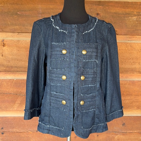 Baccini Military Style Frayed Edge Denim Jacket Me - Picture 1 of 10